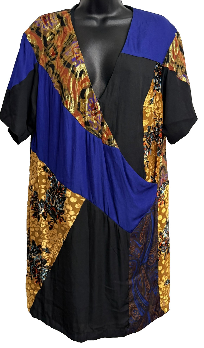Anthropologie HD in Paris Camellia Patchwork Dress Womens 12 Colorblock Silk NEW